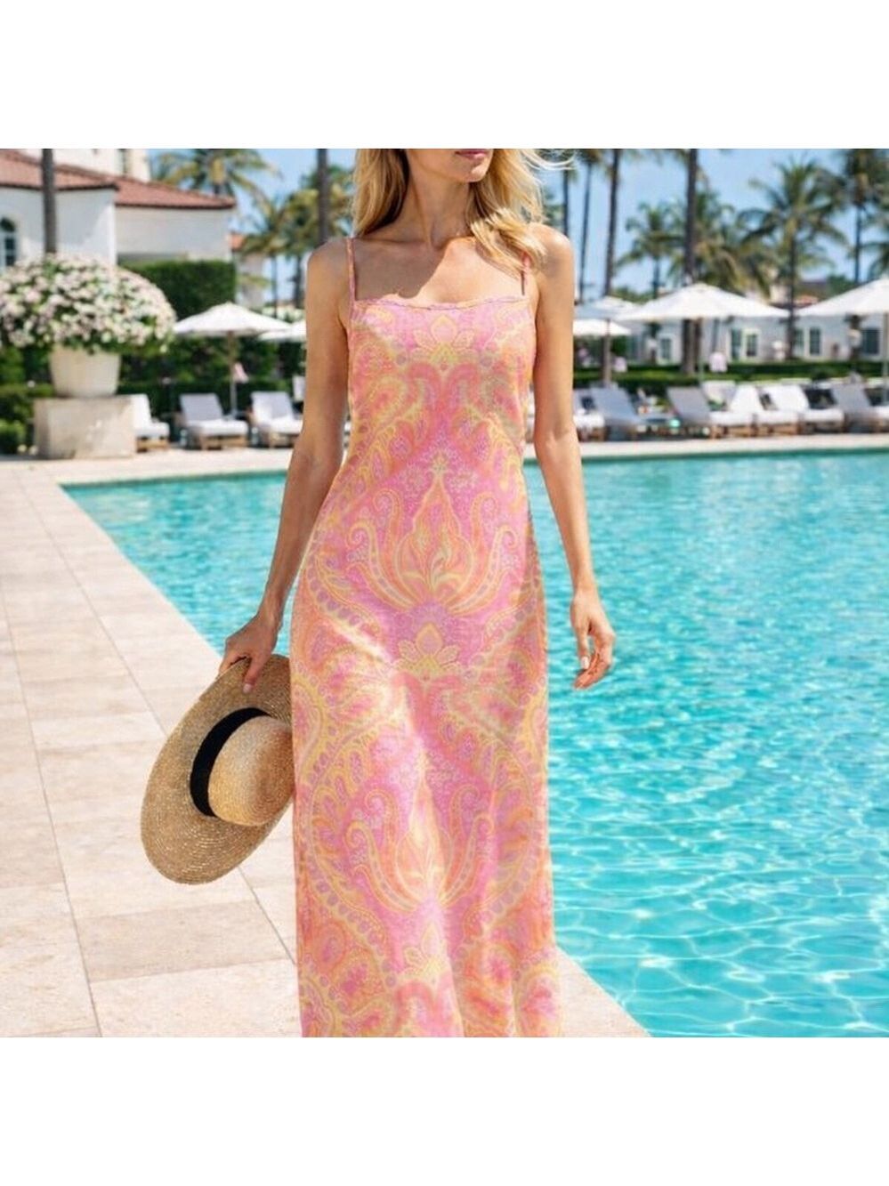 Cerruti 1881 Maxi Dress Paisley Print Slim Spaghetti Strap Back Zip Size 2/4
